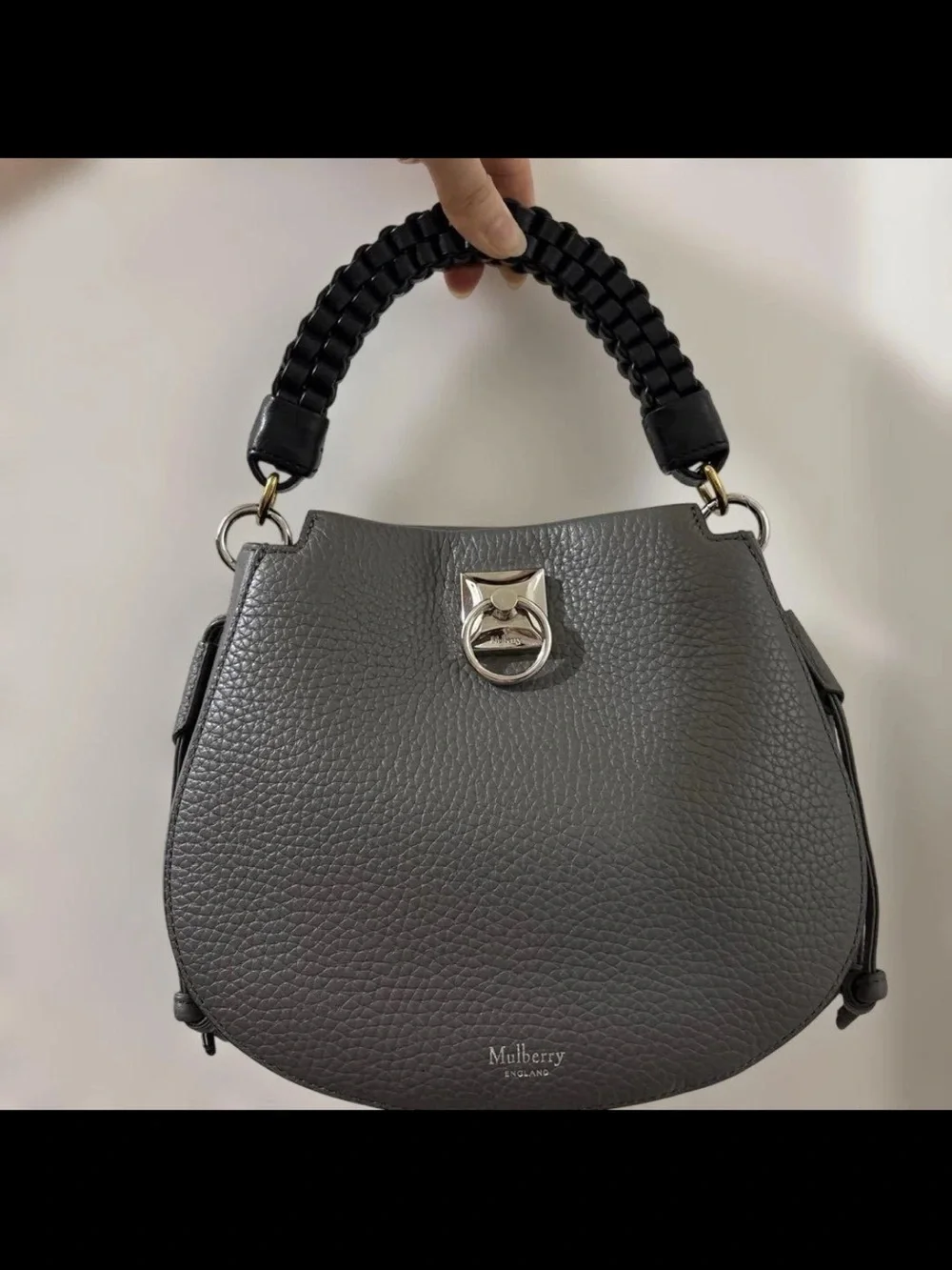 Mulberry Gray Braided-Strap Saddle Shoulder Bag